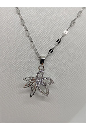 Çiçek Figürlü Gümüş Renk Çelik Kolye