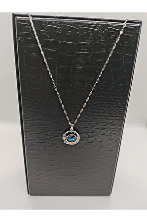 Galaxy Figürlü Taşlı Gümüş Renk Çelik Kolye