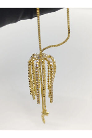 Ucu Şekilli Gold Renk Uzun Kolye