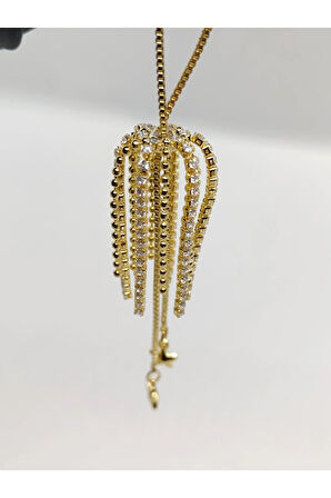 Ucu Şekilli Gold Renk Uzun Kolye