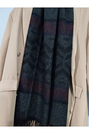 Omuz ve Boyun Şalı Desenli Siyah