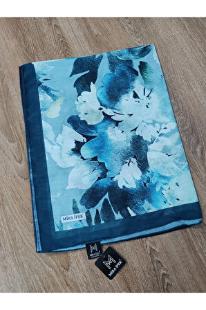 Renkli Desenli Boyun ve Tesettür Şal Petrol Mavisi