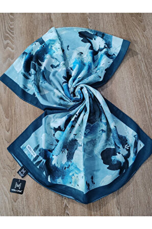 Renkli Desenli Boyun ve Tesettür Şal Petrol Mavisi