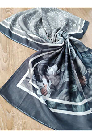 Renkli Desenli Boyun ve Tesettür Şal Antrasit Desenli