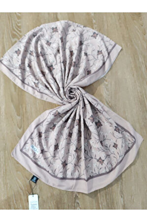 Renkli Desenli Boyun ve Tesettür Şal Ekru