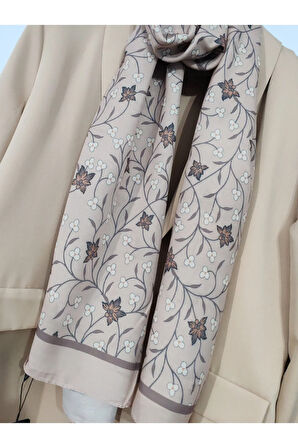 Renkli Desenli Boyun ve Tesettür Şal Ekru