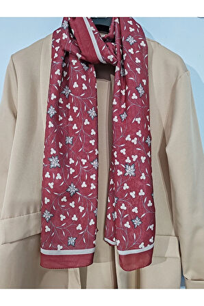 Renkli Desenli Boyun ve Tesettür Şal Bordo