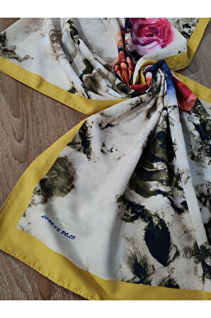 Renkli Desenli Boyun ve Tesettür Şal Sarı