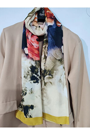 Renkli Desenli Boyun ve Tesettür Şal Sarı