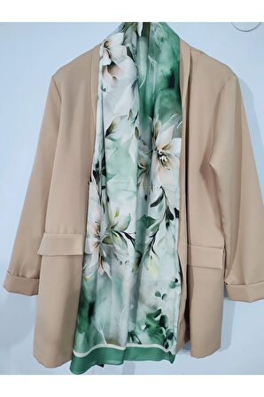 Renkli Desenli Boyun ve Tesettür Şal Yeşil