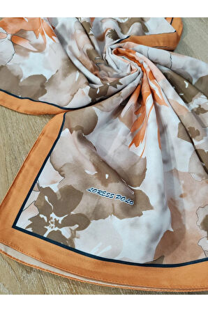 Renkli Desenli Boyun ve Tesettür Şal Turuncu