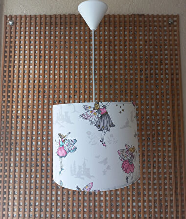 Peri Kızı Kumaş Kaplama 2,li Set Çocuk Odası Genç Ve Bebek Odası Avize Ve Abajur Seti Aydınlatma