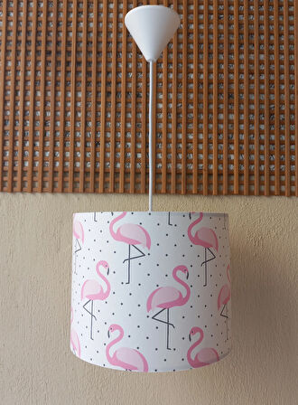 Flamingo Kumaş Kaplama 2,li Set Çocuk Odası Genç Ve Bebek Odası Avize Ve Abajur Seti Aydınlatma