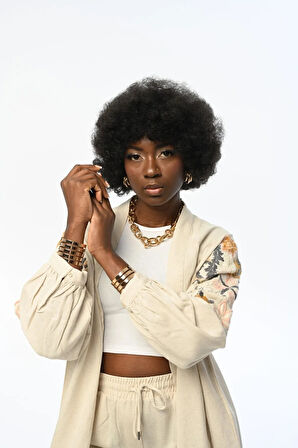 Arkası Ve Kolları Çiçek Nakışlı Kimono Ceket