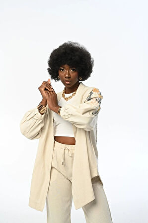 Arkası Ve Kolları Çiçek Nakışlı Kimono Ceket