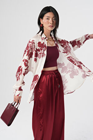 KADIN KARIŞIK DESENLİ OVERSİZE DİJİTAL GÖMLEK