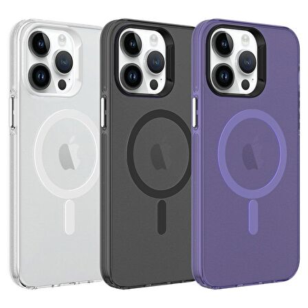 Smcase Apple iPhone 14 Pro Kılıf Flex Tuşlu Magsafeli C-Pro Arkası Buzlu Transparan
