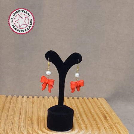 Uretti - Hatice 4962 El Yapımı İnci Detaylı Polimer Kil Fiyonk Küpe