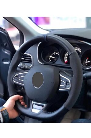 Renault Megane 3 Uyumlu Mavi Yüzüklü Alcantra Dikmeli Direksiyon Kılıfı