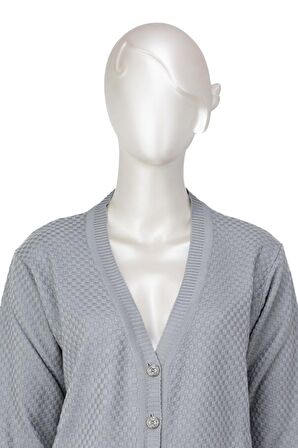 Kadın Mevsimlik Çelik Örme Anne Hırka Çift Cepli Düğmeli Klasik Rahat Kesim Tam Kalıp