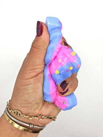 Kelebek Pullu Renkli Moj Moj Taba Squishy Sıkma 10x8 cm Pullu Sukuşi - Mavi/Pembe