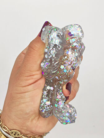 Kelebek Şeffaf Glitter Simli Moj Moj Taba Squishy Sıkma 10x8 cm Simli Sukuşi - Gri