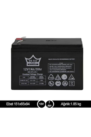 Or-Tec Ortec 12 V 7 Ah Siyah Kuru Akü Güvenilir Enerji Kaynağı Standart Özellikler ile Tarihli Yeni Ürün