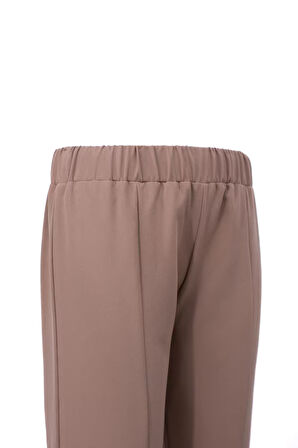 Oppland Kadın Hürrem Kumaş Premium Dokuma Pantolon Düz Renk Cepli Yırtmaçlı Paça Tam Kalıp