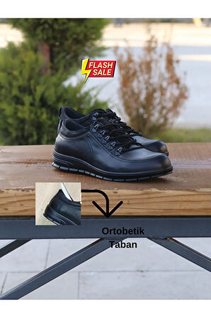 Erkek Sportif Kışlık Kundura Hakiki Deri  Kauççuk Taban Ortobetik ve Bağcıklı