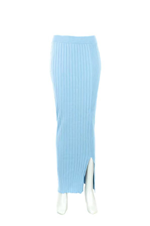 Oppland Kadın Kışlık Düz Renk Beli Lastikli Dar Kesim Likralı Pamuklu Dokuma Fitilli Triko Etek