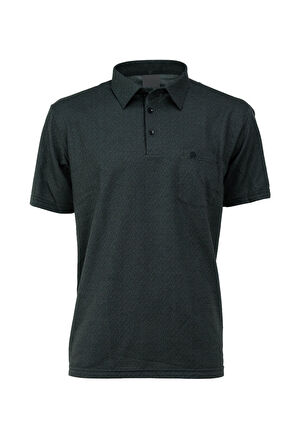 Oppland Erkek Gömlek Yaka Desenli Cepli Kısa Kollu Normal Kesim Premium Pamuklu Kumaş T-shirt