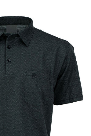 Oppland Erkek Gömlek Yaka Desenli Cepli Kısa Kollu Normal Kesim Premium Pamuklu Kumaş T-shirt
