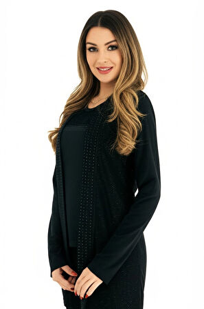 Oppland Kadın Anne Butik Takım İkili  Simli Taş Baskılı Buklet Desenli Likralı Sandy Kumaş