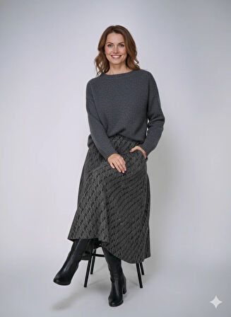 Oppland Kadın Kışlık Parçalı Anne Etek Balıksırtı Desenli Şardonlu Beli Lastikli Pamuklu Dokulu