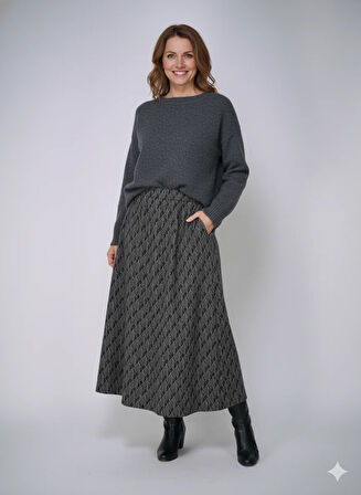 Oppland Kadın Kışlık Parçalı Anne Etek Balıksırtı Desenli Şardonlu Beli Lastikli Pamuklu Dokulu