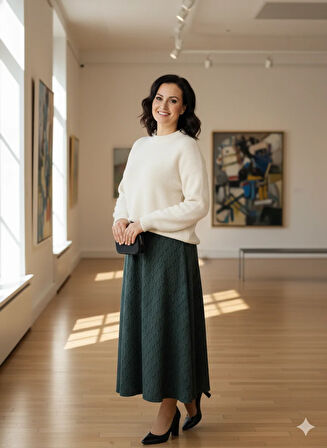 Oppland Kadın Kışlık Parçalı Anne Etek Balıksırtı Desenli Şardonlu Beli Lastikli Pamuklu Dokulu