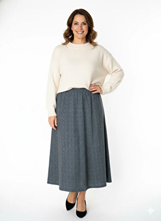 Oppland Kadın Kışlık Parçalı Anne Etek Balıksırtı Desenli Şardonlu Beli Lastikli Pamuklu Dokulu