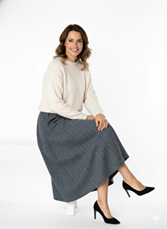 Oppland Kadın Kışlık Parçalı Anne Etek Balıksırtı Desenli Şardonlu Beli Lastikli Pamuklu Dokulu