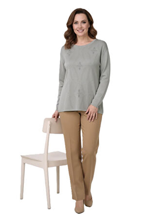 Oppland Kadın Kışlık Anne Kazak Mimoza Dokuma Yumuşacık Rahat Kesim Tam Kalıp Esnek