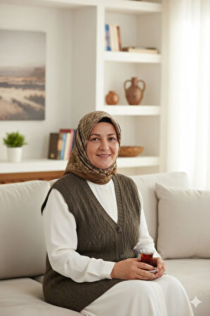 Oppland Kadın Kışlık Pamuklu Triko Klasik Örme Anne Yelek Düğmeli Çift Cepli Rahat Kesim Likralı