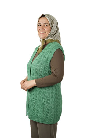 Oppland Kadın Kışlık Pamuklu Triko Klasik Örme Anne Yelek Düğmeli Çift Cepli Rahat Kesim Likralı