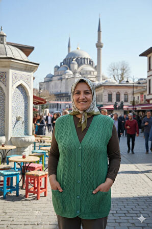 Oppland Kadın Kışlık Pamuklu Triko Klasik Örme Anne Yelek Düğmeli Çift Cepli Rahat Kesim Likralı