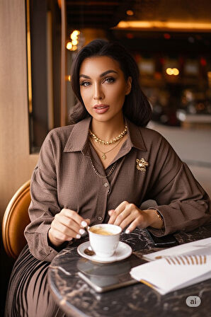 Oppland Kadın Tesettür Takım Pamuklu Keten Kumaş Kolyeli Gömlekli Etekli Oversize OPKTT25SRNMOD44