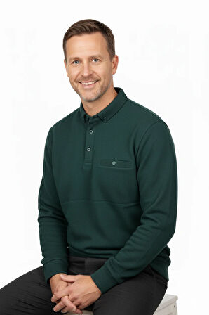 Oppland Erkek Kışlık Kazak Polo Yaka Oxford Fleto Cepli Dokulu Rahat Kesim Tam Kalıp