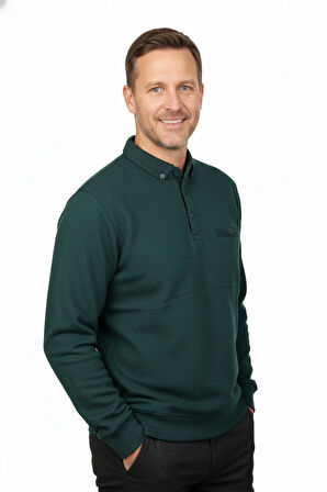 Oppland Erkek Kışlık Kazak Polo Yaka Oxford Fleto Cepli Dokulu Rahat Kesim Tam Kalıp