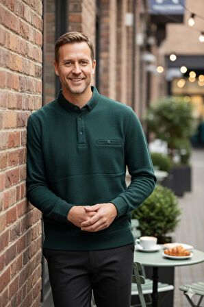 Oppland Erkek Kışlık Kazak Polo Yaka Oxford Fleto Cepli Dokulu Rahat Kesim Tam Kalıp