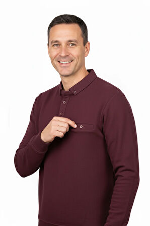 Oppland Erkek Kışlık Kazak Polo Yaka Oxford Fleto Cepli Dokulu Rahat Kesim Tam Kalıp