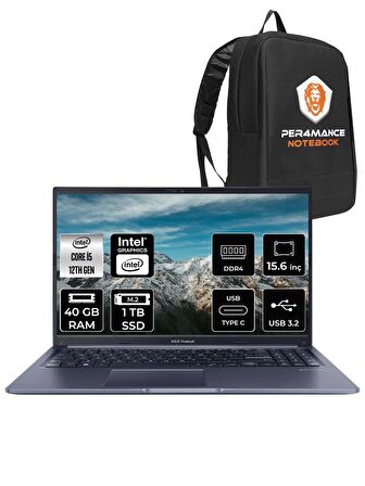 ASUS Vivobook 15 X5102ZA i5 1235U 40GB RAM 1TB SSD 15.6'' FHD FDOS EJ1644  & PER4 ÇANTA