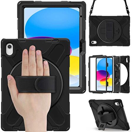 Smcase Apple iPad 10.9 (10.Nesil) 2022 Kılıf Tablet Tank Koruma Defender Standlı df2