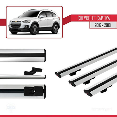Chevrolet Captiva 2016-2018 Arası ile Uyumlu BASIC Model Ara Atkı Tavan Barı Gri 3 Adet